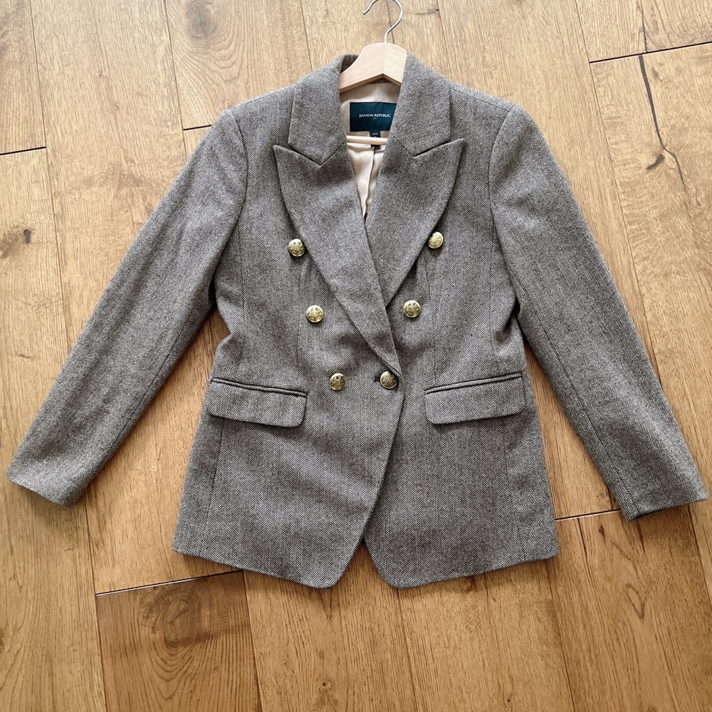 Banana Republic Gray Blazer Double-Breasted Tailored